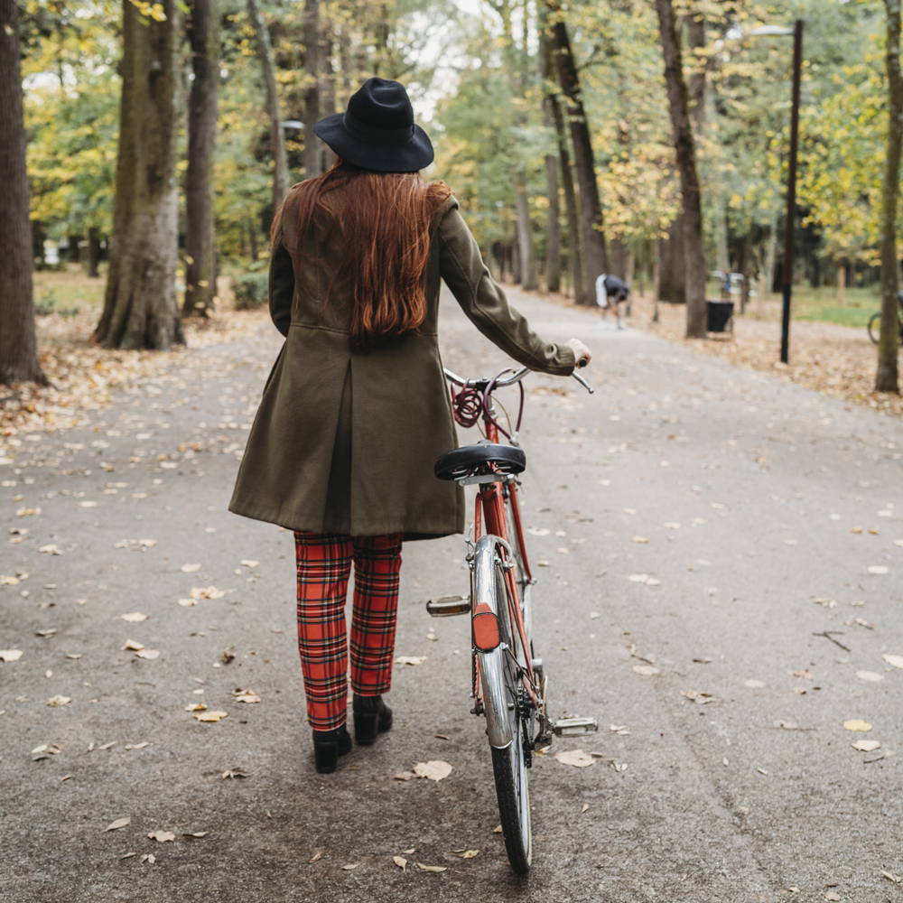Woman on bike in park